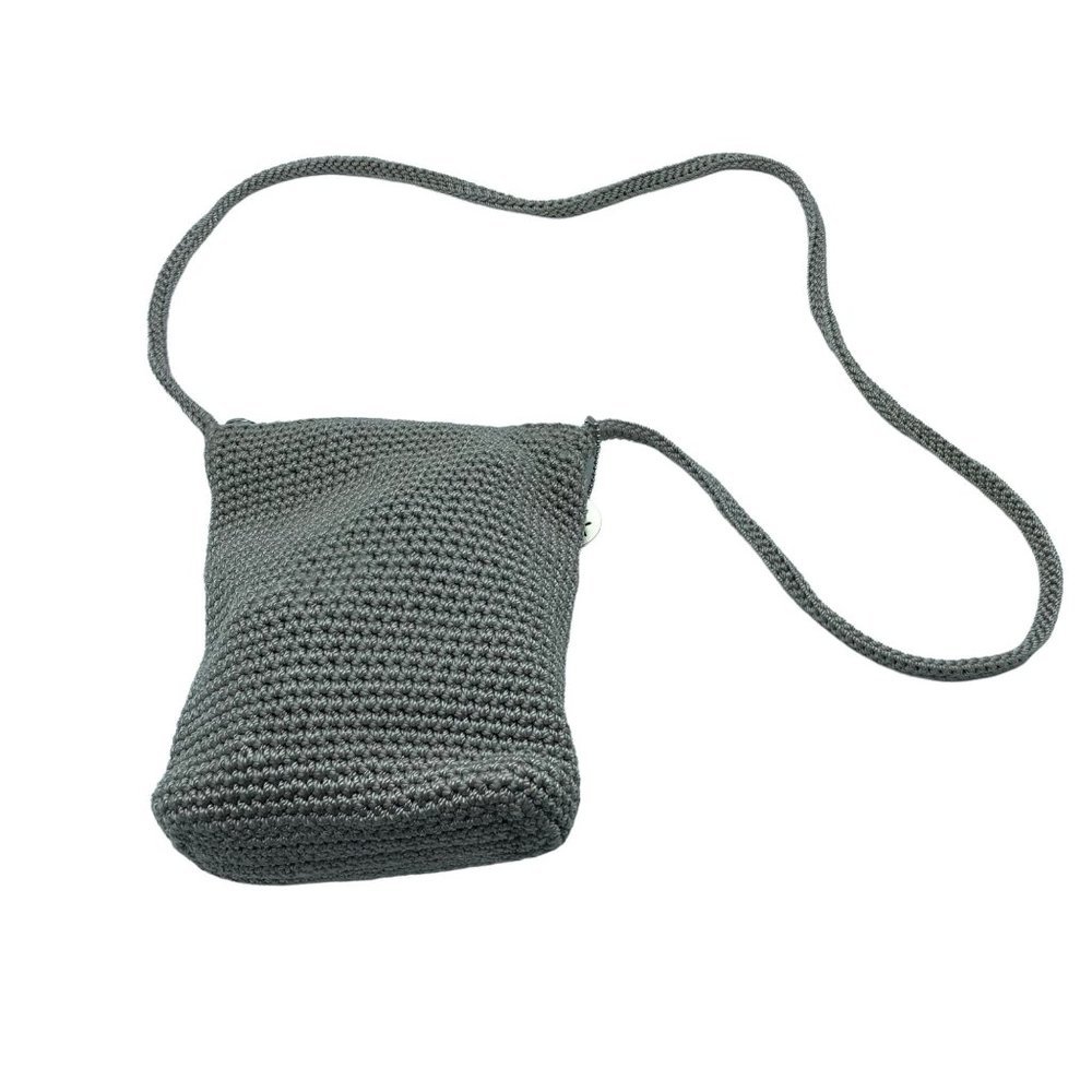 The Sak Green Gray Knit Shoulder Bag Crossbody Purse 7" x 9" Logo Charm
